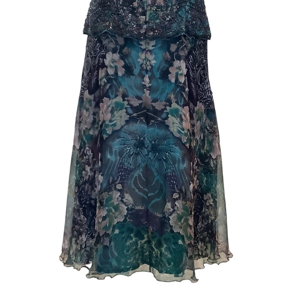 MONTAGE by‎ MON CHERI Floral Silk Beaded Tea Length Dress - Size 12 - Picture 13 of 16